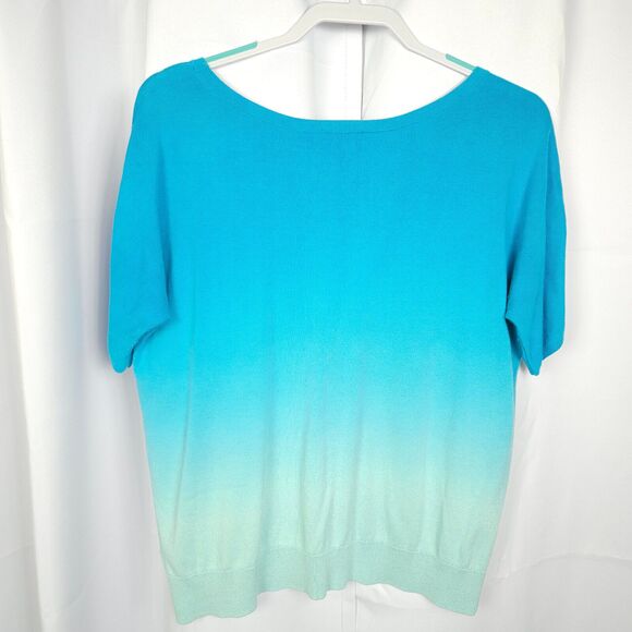 Talbots Womens Medium Blue Gradient SIlk Blend Pullover Short Sleeve Sweater - Picture 3 of 7